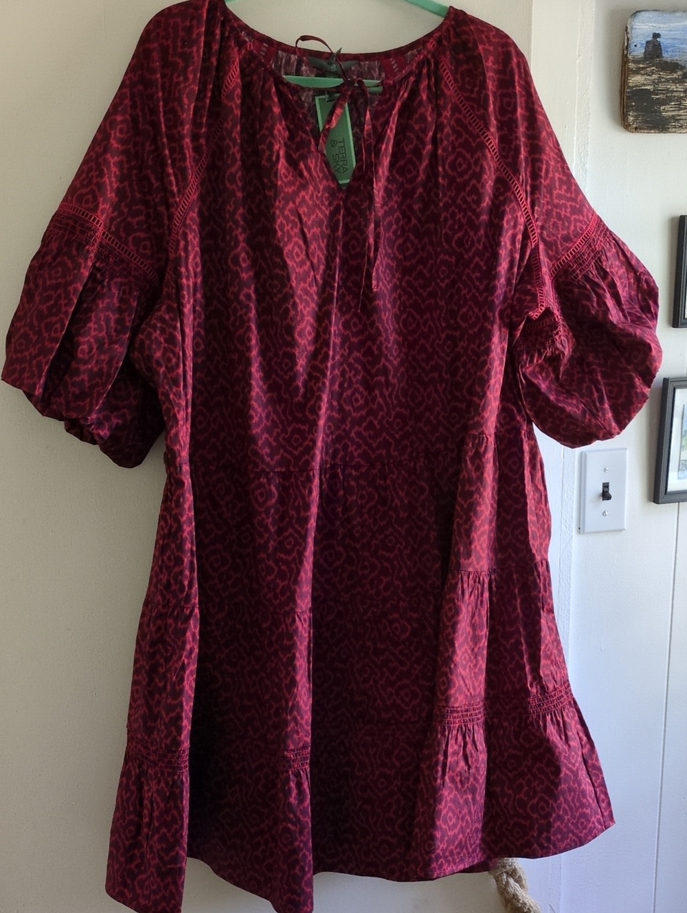 Terra & Sky Maroon And Orange/Red Patterned Midi Peasant Dress